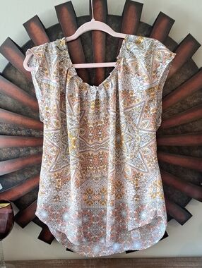 Women’s Lauren ConradBoho Paisley Cap-Sleeve Top in Cream and MustardXL